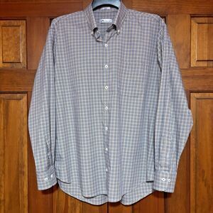 Peter Millar Dress Shirt Men's Size XL Blue Brown Tan Check Button Down Work